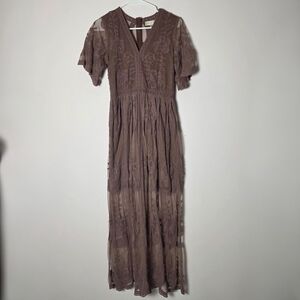 Altar’d State Mauve Embroidered Lace Maxi Dress Boho Romantic Sheer Medium
